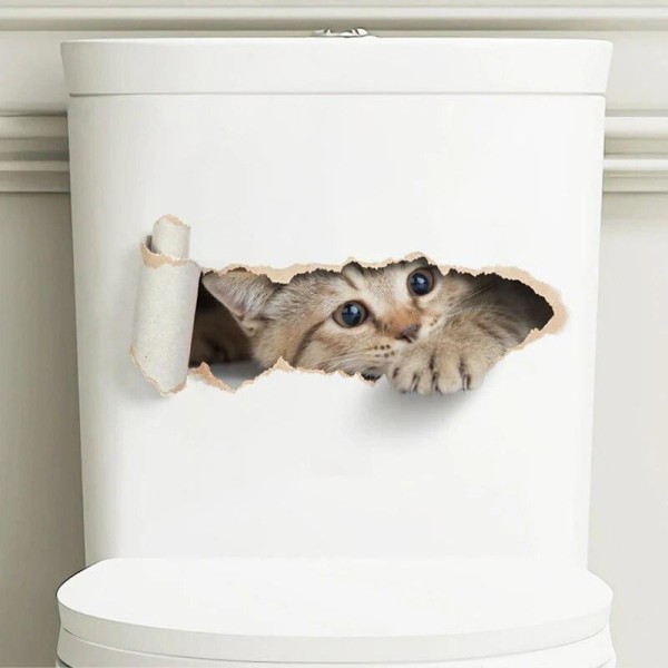 Encontraproduto.com.br - Adesivo de Banheiro Efeito 3D para Gato Auto-Adesivo