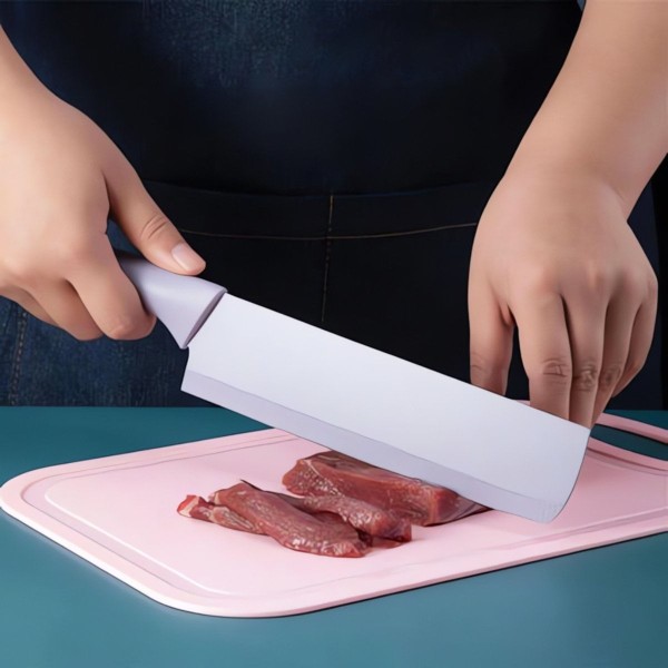 Encontraproduto.com.br - Set de Facas de Cozinha 6 Peças em Aço Inox com Cabos Coloridos, Tesoura e Descascador Inclusos