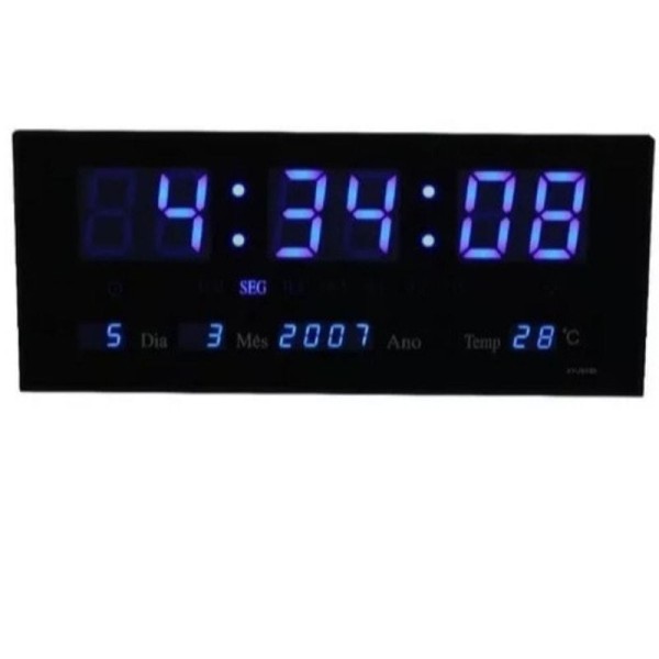 Encontraproduto.com.br - Relógio Digital Parede Led Azul Temperatura 36Cm Sing Clock