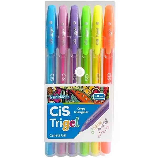 Encontraproduto.com.br - Caneta Gel Trigel Triangular Tom Pastel 1.0mm - Kit 6 Cores