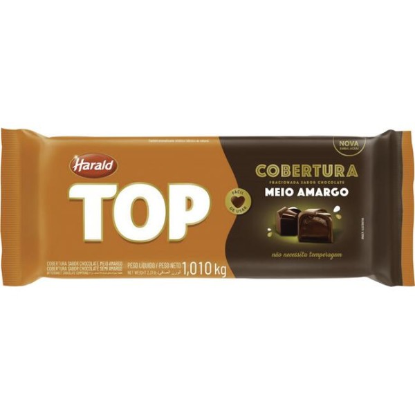 Encontraproduto.com.br - Cobertura de Chocolate Harald Top Meio Amargo Barra com 1,010kg
