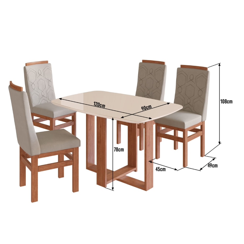Encontraproduto.com.br - Conjunto Sala de Jantar Mesa com Tampo de Vidro 120cm e 4 Cadeiras em Madeira Maciça 185/26 Zamarchi
