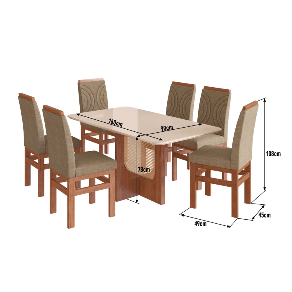 Encontraproduto.com.br - Conjunto Sala de Jantar Mesa com Tampo de Vidro 160cm e 6 Cadeiras em Madeira Maciça 177/12 Zamarchi