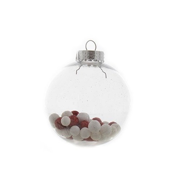 Encontraproduto.com.br - Jogo de Bolas de Natal Santini 02 Peças Transparente com Enfeite Vermelho e Branco 049-956127