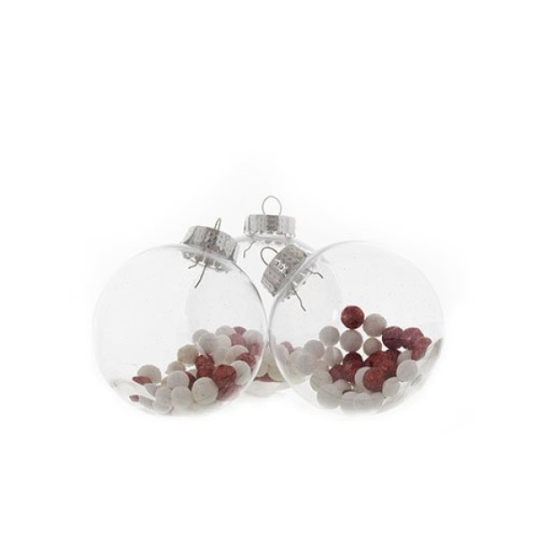 Encontraproduto.com.br - Jogo de Bolas de Natal Santini 02 Peças Transparente com Enfeite Vermelho e Branco 049-956127
