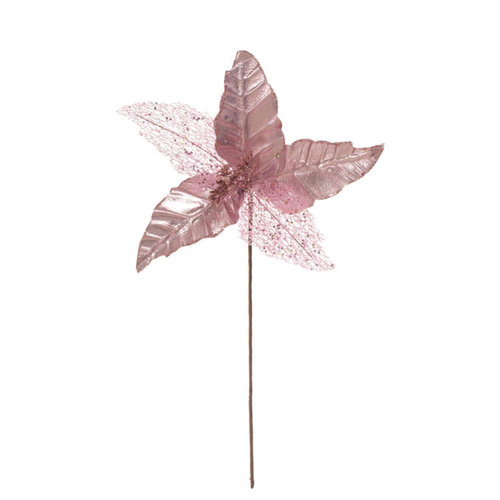 Flor Decorativa Natalina Poinsetia Rosa 30Cm Miro