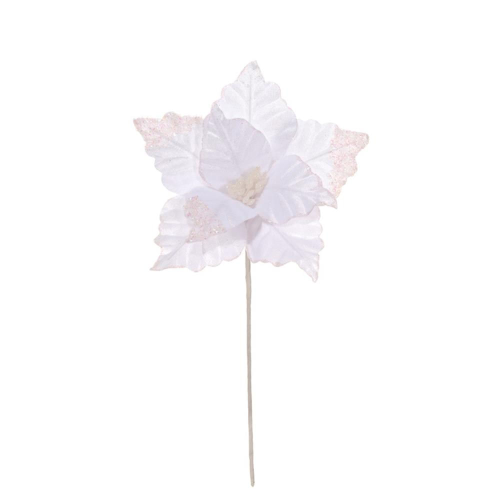 Flor Decorativa Natalina Poinsetia Branca 25x30Cm Miro