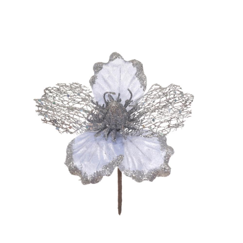 Flor Decorativa Natalina Prata 18x10Cm Miro