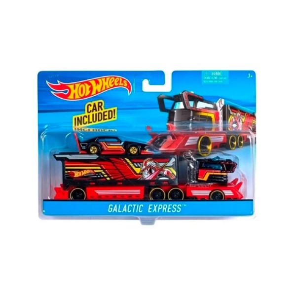 Encontraproduto.com.br - Caminhão Hot Wheels Super Rigs com Carro de Corrida em escala 1:64 e Estilo de Transportador, Mattel.