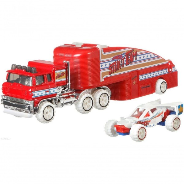 Encontraproduto.com.br - Caminhão Hot Wheels Super Rigs com Carro de Corrida em escala 1:64 e Estilo de Transportador, Mattel.