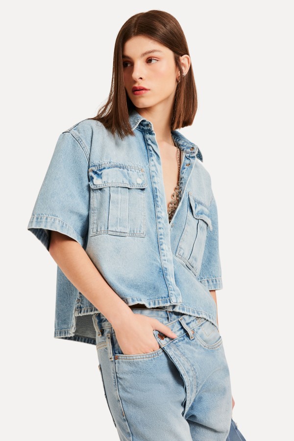 Encontraproduto.com.br - Camisa Jeans Manga Curta