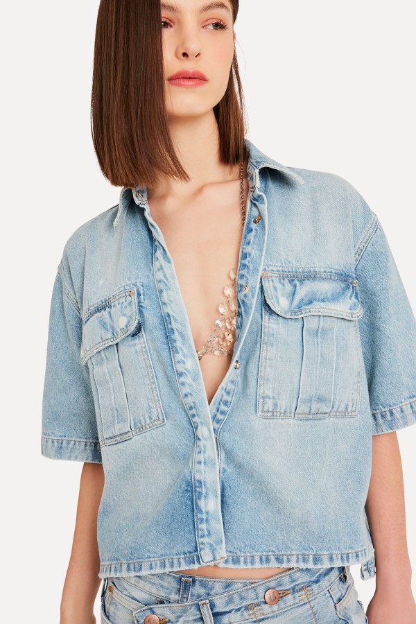Encontraproduto.com.br - Camisa Jeans Manga Curta