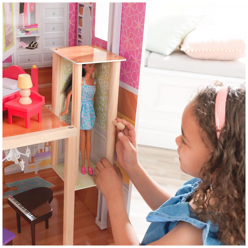 Encontraproduto.com.br - Casa de Bonecas de Madeira com 34 Acessórios para Crianças a partir de 3 anos, KIDKRAFT 65252, Rosa