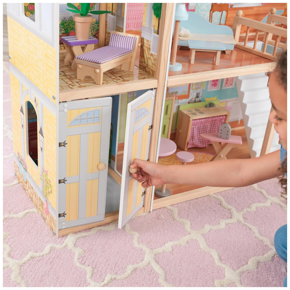 Encontraproduto.com.br - Casa de Bonecas de Madeira com 34 Acessórios para Crianças a partir de 3 anos, KIDKRAFT 65252, Rosa