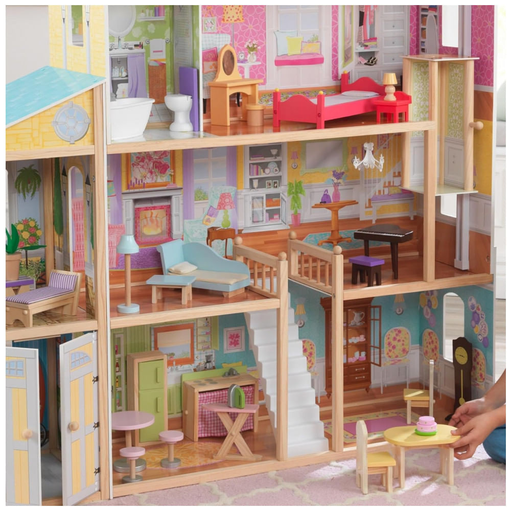 Encontraproduto.com.br - Casa de Bonecas de Madeira com 34 Acessórios para Crianças a partir de 3 anos, KIDKRAFT 65252, Rosa