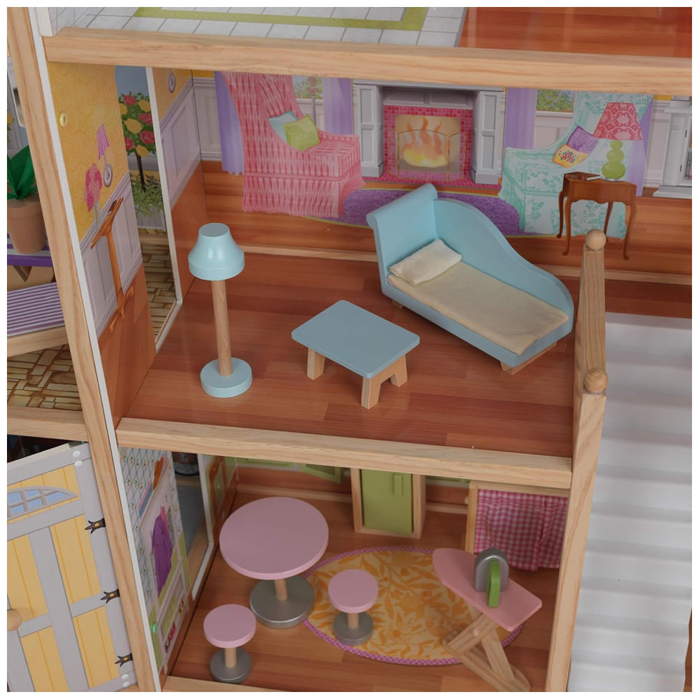 Encontraproduto.com.br - Casa de Bonecas de Madeira com 34 Acessórios para Crianças a partir de 3 anos, KIDKRAFT 65252, Rosa