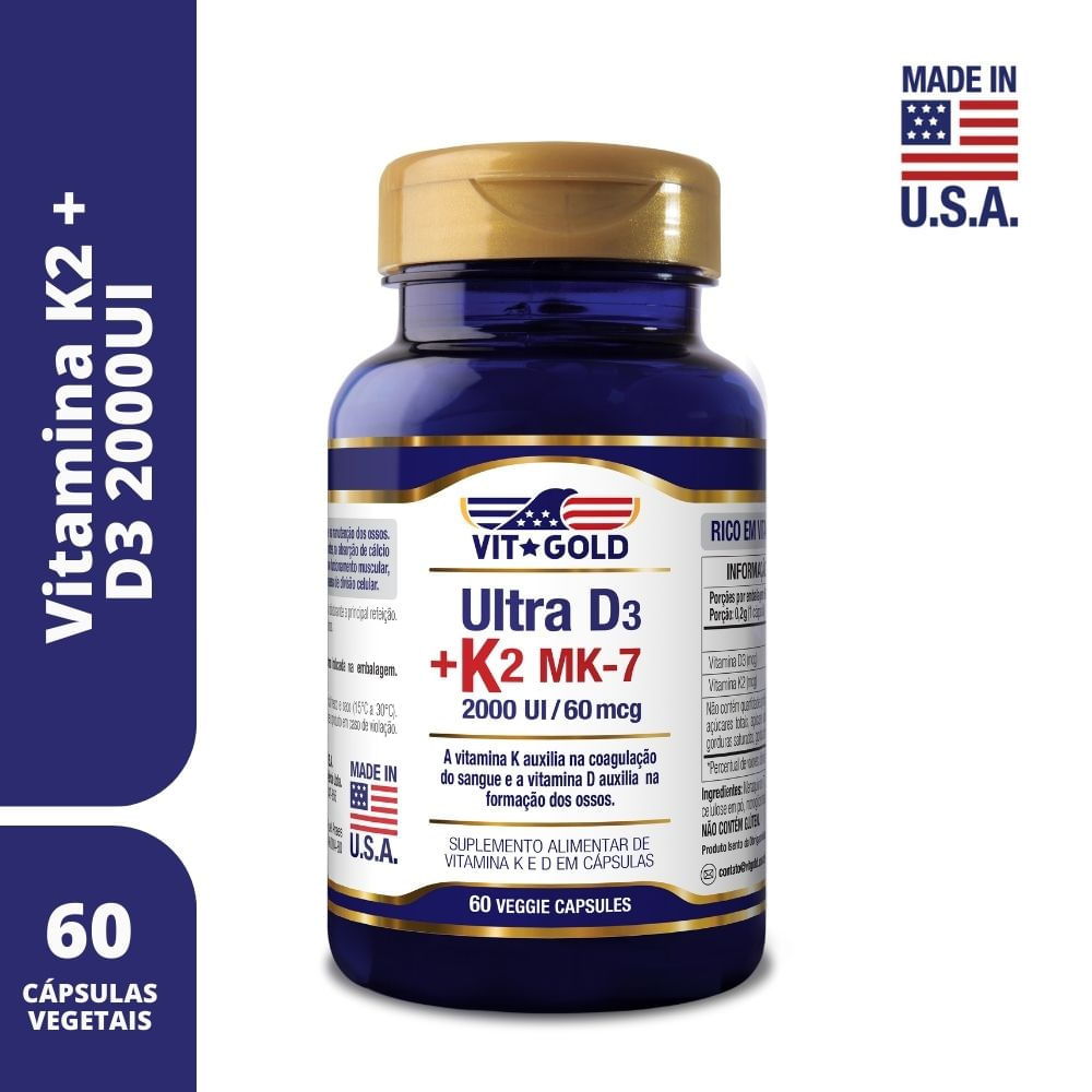 Encontraproduto.com.br - Vitamina K2 60mcg com Vitamina D3 2000ui Vitgold 60 cápsulas