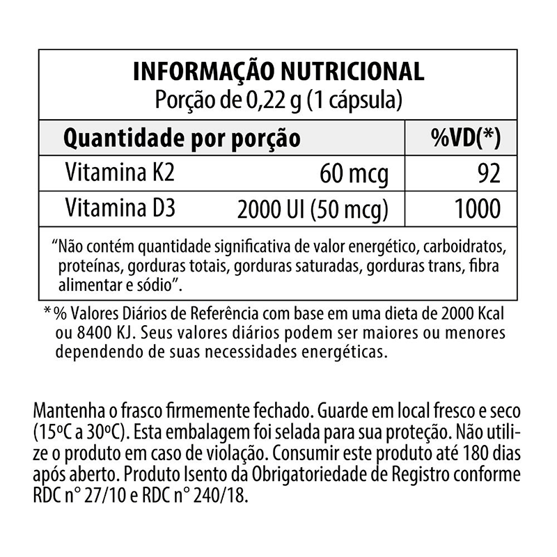Encontraproduto.com.br - Vitamina K2 60mcg com Vitamina D3 2000ui Vitgold 60 cápsulas