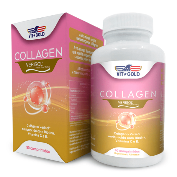 Encontraproduto.com.br - Collagen Verisol com Biotina, Vitamina C e E Vitgold 90 comprimidos