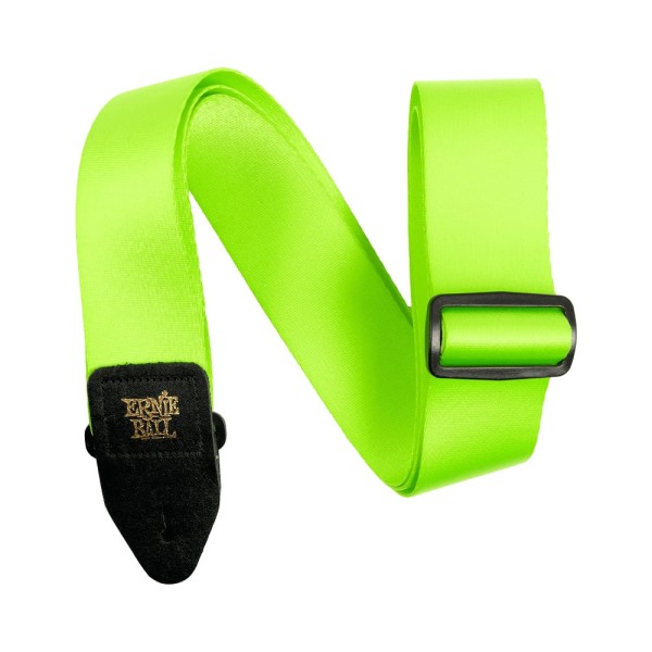 Correia Ernie Ball em Poliéster Verde Neon com Ponta em Couro para Guitarra, Violão ou Baixo