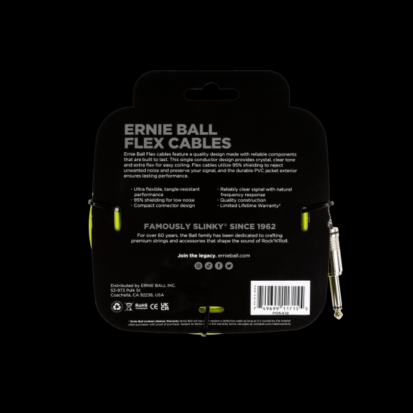 Encontraproduto.com.br - Cabo Ernie Ball Flex P10 Reto/Reto com 6mts Verde P06419