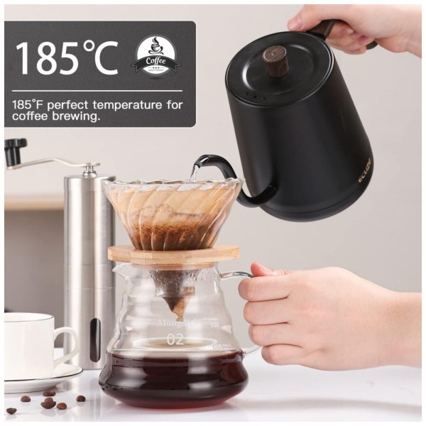 Encontraproduto.com.br - Chaleira Elétrica ECUZE 800mL em Aço Inoxidável com Controle de Temperatura, 110V 1000W, Preta