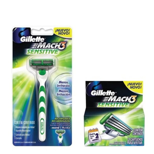 Encontraproduto.com.br - Kit Aparelho Mach3 Sensitive Up + Carga 2 Unidades