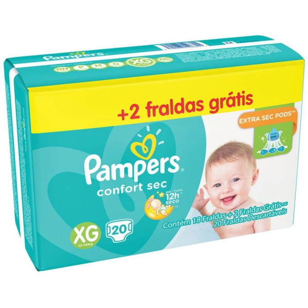 Encontraproduto.com.br - Fralda Descartável Pampers Confort Sec XG 20 Unidades + 2 Unidades Grátis