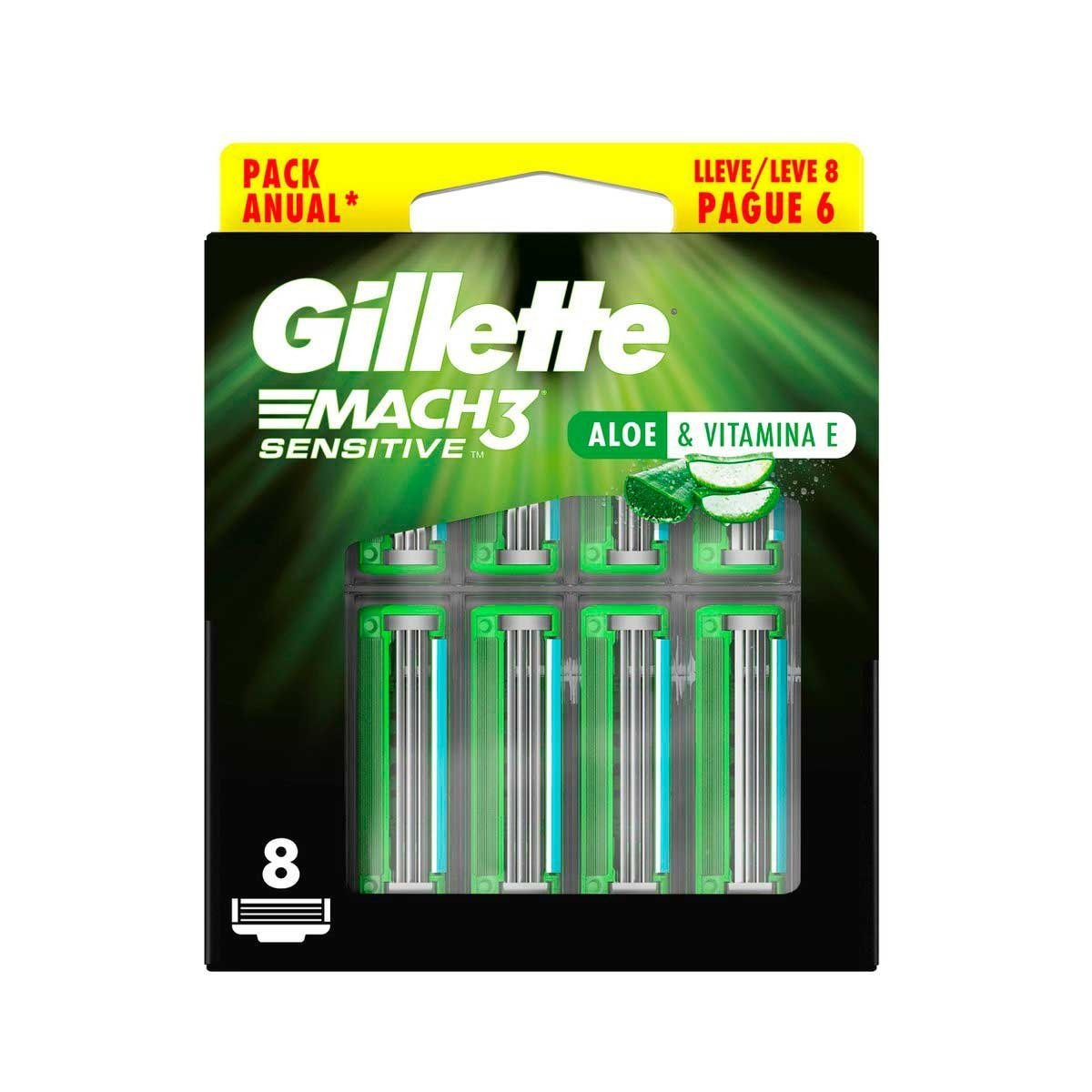 Encontraproduto.com.br - Carga para Aparelho de Barbear Gillette Mach3 Sensitive 8 Unidades