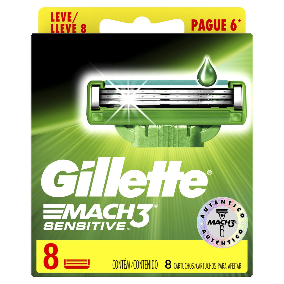 Encontraproduto.com.br - Carga para Aparelho de Barbear Gillette Mach3 Sensitive 8 Unidades