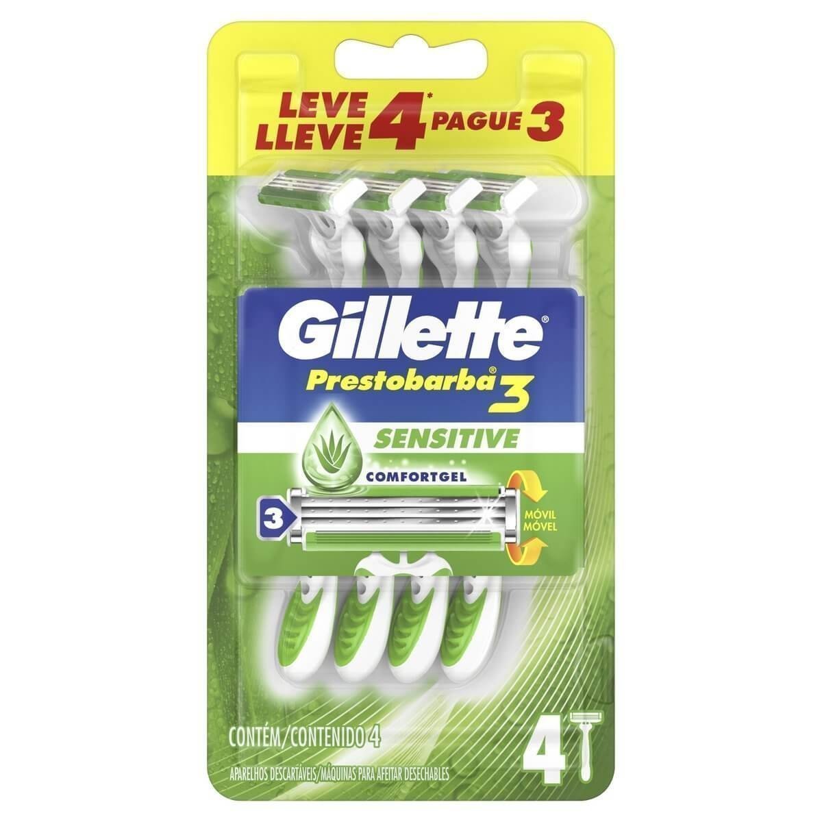 Aparelho Descartável para Barbear Gillette Prestobarba3 Sensitive 4 Unidades Pague Menos