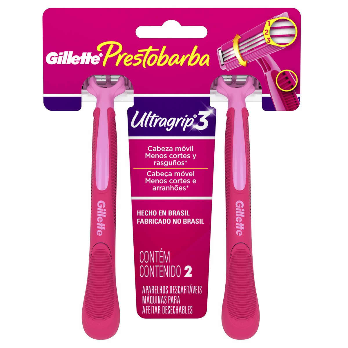 Aparelho p/ Depilar Gillette Prestobarba3 Ultragrip c/ 2 Unid