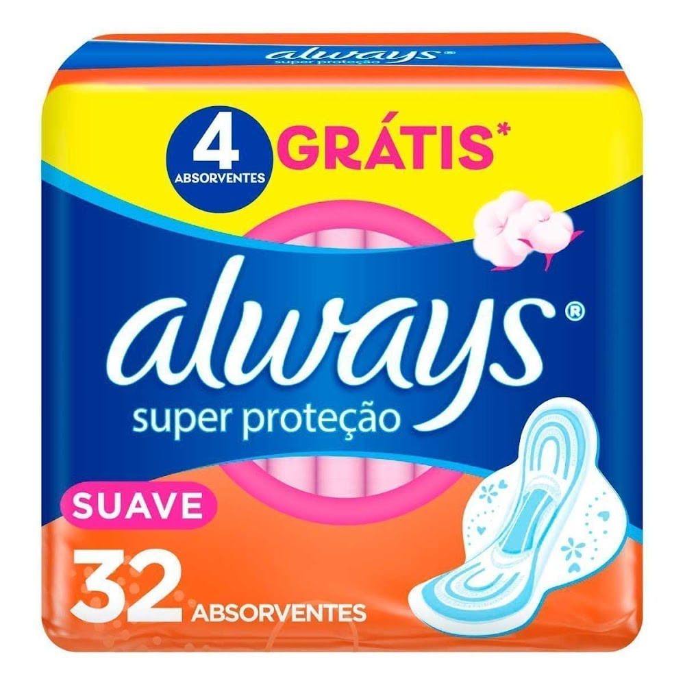 Absorvente Externo Always Super Proteção Cobertura Suave com Abas Com 32 Unidades