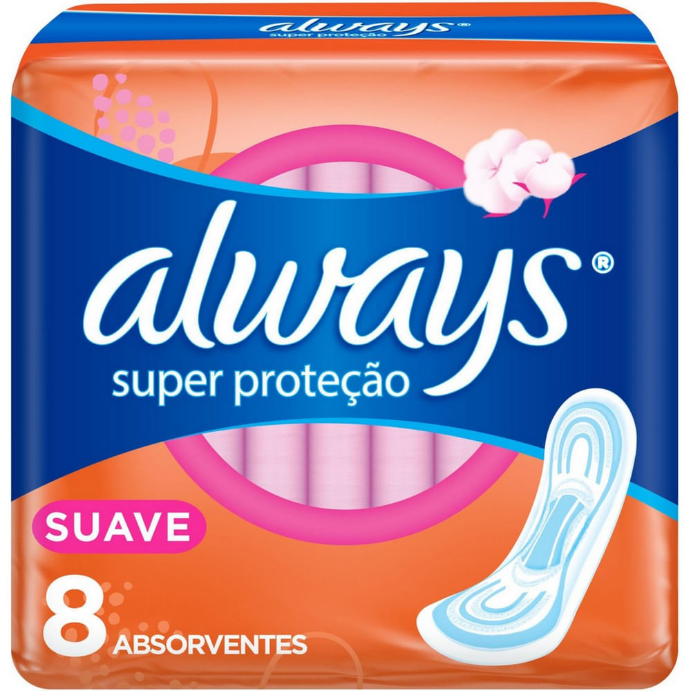Encontraproduto.com.br - Absorvente Always Cobertura Suave s/ Abas Dia Super Proteção c/ 8 Unid