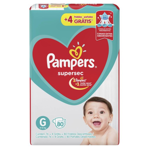 Encontraproduto.com.br - Fralda Descartável Pampers Supersec Jumbo G Pacote com 80 unidades