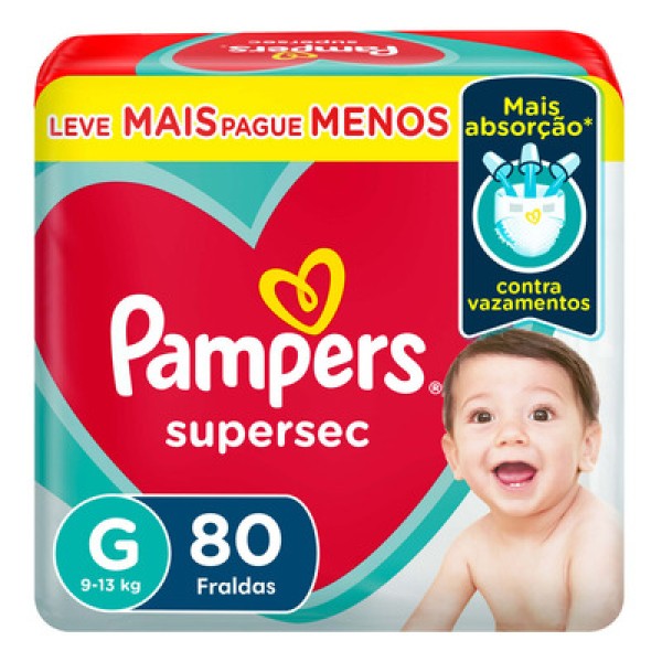 Encontraproduto.com.br - Fralda Descartável Pampers Supersec Jumbo G Pacote com 80 unidades