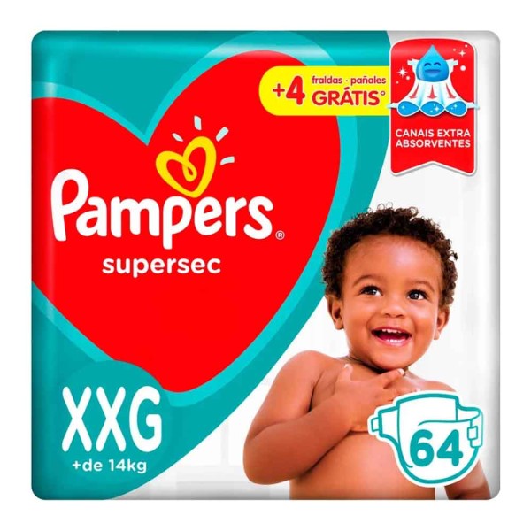 Encontraproduto.com.br - Fralda Descartável Pampers Supersec Jumbo XXG Pacote com 64 unidades