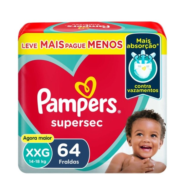 Encontraproduto.com.br - Fralda Descartável Pampers Supersec Jumbo XXG Pacote com 64 unidades