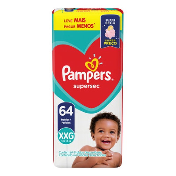 Encontraproduto.com.br - Fralda Descartável Pampers Supersec Jumbo XXG Pacote com 64 unidades