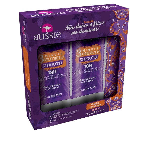 Encontraproduto.com.br - Kit De Tratamento Aussie Smooth 3 Minutes Miracle 236ml 2 Unidades - Grátis Lenço Scarf Me