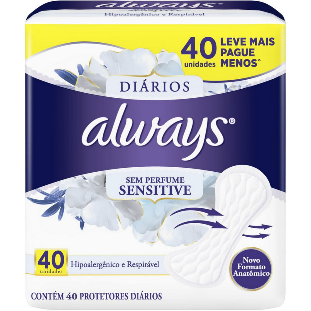 Protetor Diário Always Sensitive Sem Perfume c/40 Unidades