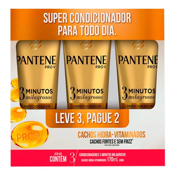 Kit Condicionador Pantene 3 Minutos Milagrosos Cachos Hidravitaminados 170ml