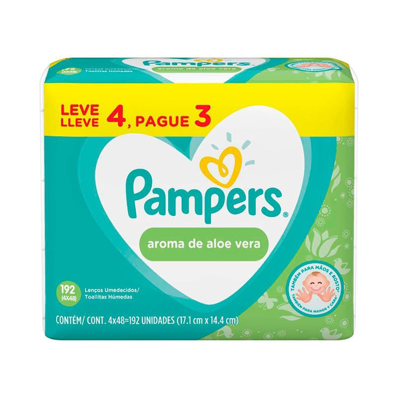Encontraproduto.com.br - Kit de Toalhinhas Umedecidas Pampers Aroma de Aloe Vera 4 Pacotes 48 Unidades