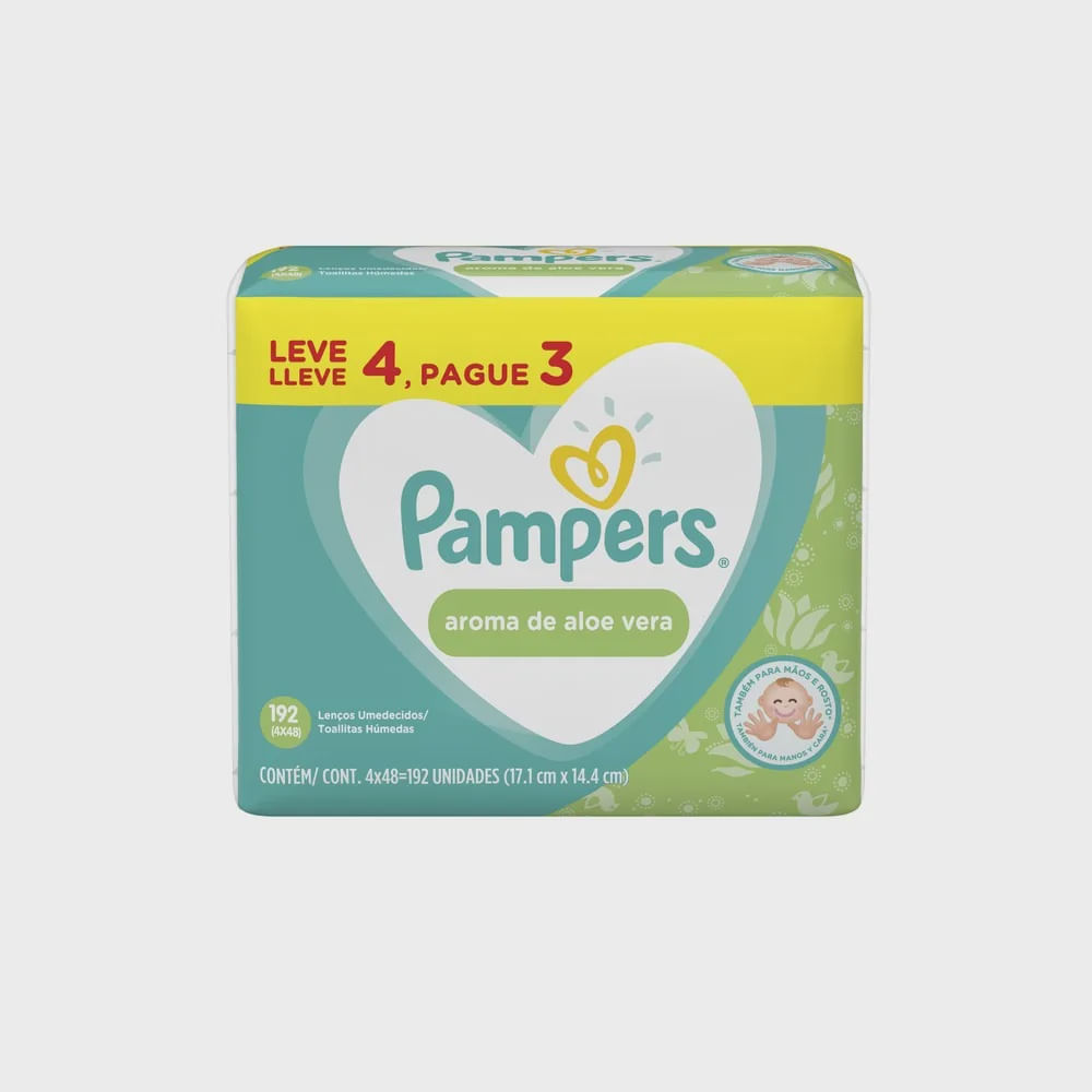 Encontraproduto.com.br - Kit de Toalhinhas Umedecidas Pampers Aroma de Aloe Vera 4 Pacotes 48 Unidades
