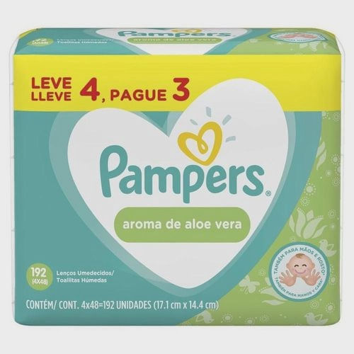 Encontraproduto.com.br - Kit de Toalhinhas Umedecidas Pampers Aroma de Aloe Vera 4 Pacotes 48 Unidades