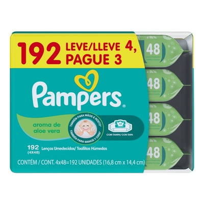 Encontraproduto.com.br - Kit de Toalhinhas Umedecidas Pampers Aroma de Aloe Vera 4 Pacotes 48 Unidades