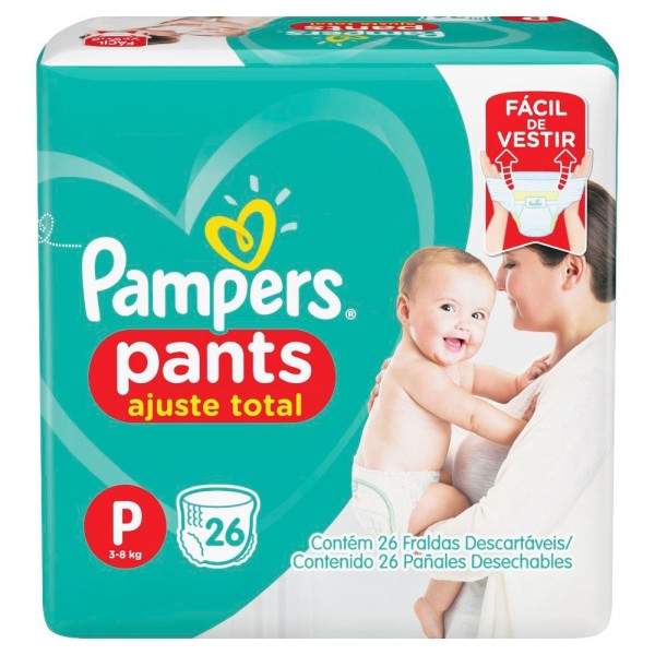 Encontraproduto.com.br - Fralda Pampers Pants Ajuste Total Roupinha P 26 unidades