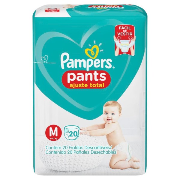 Encontraproduto.com.br - Fralda Descartável Infantil Pants Pampers Ajuste Total M 6 a 10kg Pacote 20 Unidades