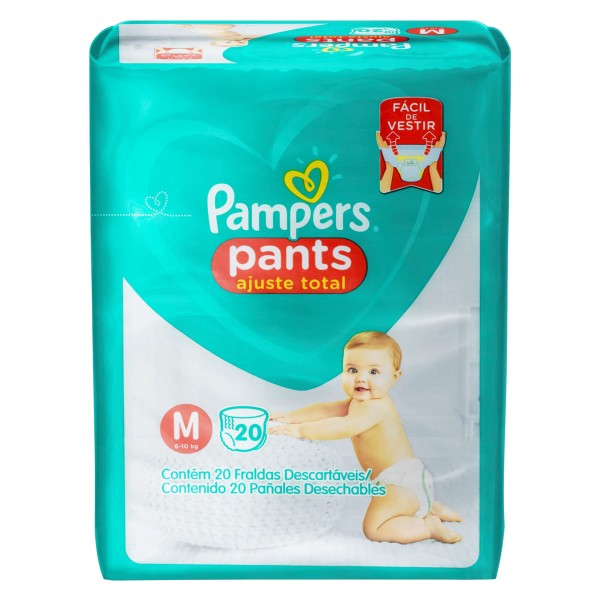 Encontraproduto.com.br - Fralda Descartável Infantil Pants Pampers Ajuste Total M 6 a 10kg Pacote 20 Unidades