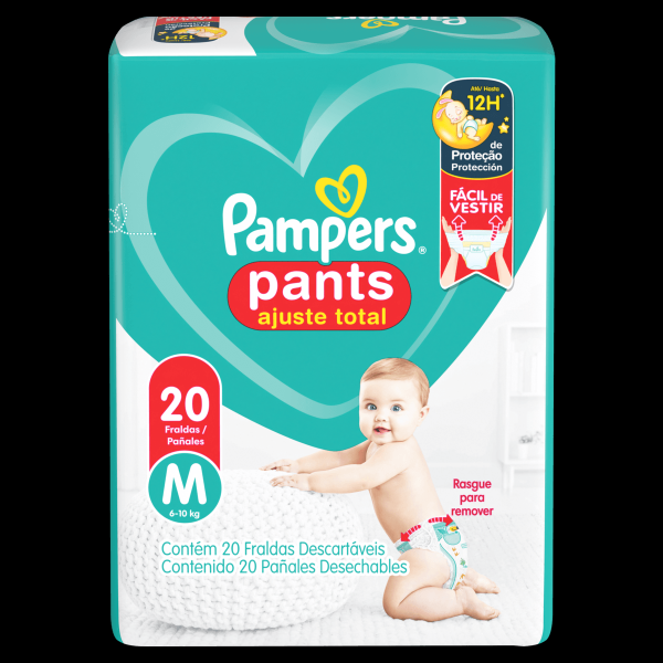Fralda Descartável Infantil Pants Pampers Ajuste Total M 6 a 10kg Pacote 20 Unidades